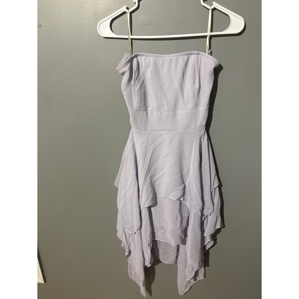 Forever 21 Lavender Purple Strapless Handkerchief Hem Tie Back Cutout Dress L